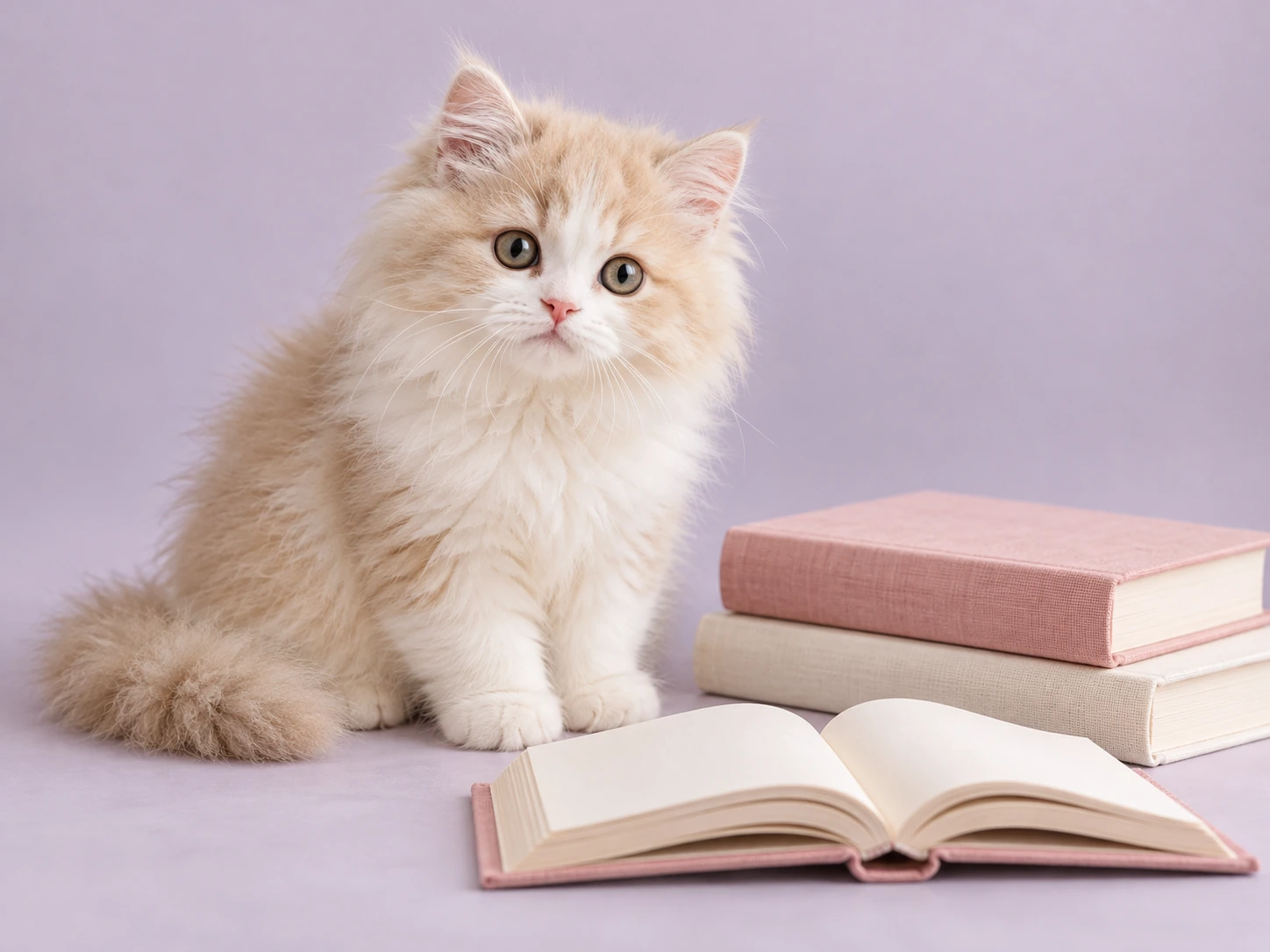 Котёнок рядом с книгами